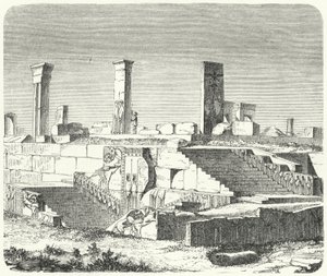 Ruïnes van het paleis van Xerxes in Persepolis (gravure) door German School