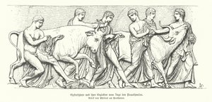 Offerdieren in de Oud-Griekse processie van de Panathenaia (gravure) door German School