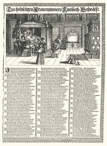 Satirisch gedicht over het roddelen van vrouwen (gravure) door German School