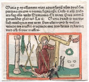 Spiegel Menslicher Behaltnis: De Maagd Maria Overwint een Duivel, 1400s door German School