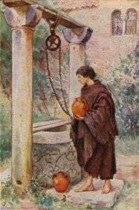 Franciscus aan het werk als scullion in een klooster (kleurenlitho)