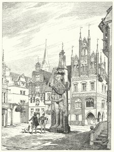 Standbeeld van Roland opgericht in 1404 tegenover de kathedraal in Bremen, Duitsland