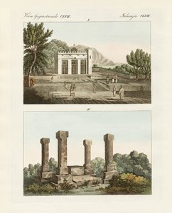Vreemde gedenktekens in Abessinië (gekleurde gravure)