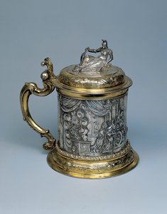 Bierpul, het lichaam gejaagd met een scène die Alexander en de legende van de Gordiaanse knoop voorstelt, Danzig, ca. 1680