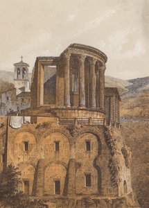 Tempel van Vesta, Tivoli, Italië (kleurenlitho)