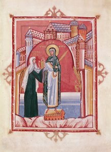 De abdis Hilda biedt het evangelie aan St. Walburga