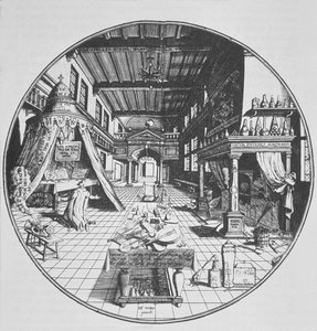 De Alchemist in zijn Laboratorium, uit Amphitheatrum Aeternae Sapientiae door Heinrich Kunrath (1609) geïllustreerd in een geschiedenis van magie gepubliceerd eind 19e eeuw