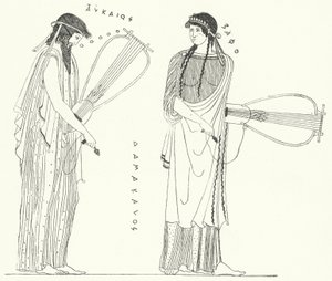 De oude Griekse dichter Alcaeus en zijn geliefde Sappho (gravure) door German School