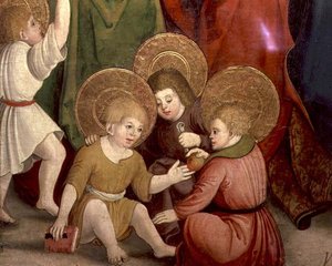 De Kindertijd van St. Joseph, detail (spelende kinderen, Zwabische School) door German School