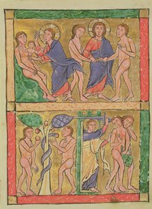 De schepping, huwelijk, verleiding en verdrijving van Adam en Eva, 1200