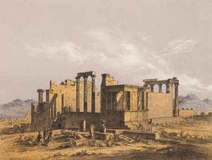 Het Erechtheion, Athene (kleurenlitho) door German School