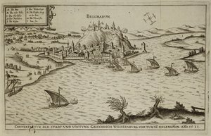 De Val van Belgrado aan de Turken in 1521, illustratie uit een boek over de Ottomaanse campagnes in Europa, gegraveerd door Paul Furst (ca. 1605-66)