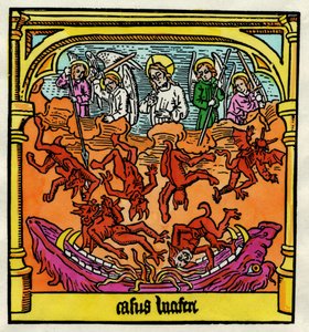 De Val van Lucifer en de Opstandige Engelen, illustratie uit een kopie van de 