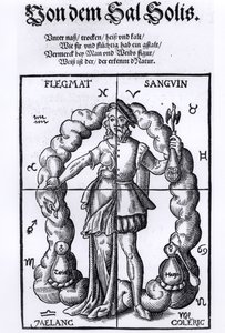 De vier humores, uit Quinta Essentia door Leonhart Thurneisser zun Thurn (1531-1596) gepubliceerd in Leipzig, 1574