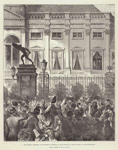 De Duitse keizer en keizerin verschijnen aan het raam van het paleis van Charlottenburg door German School