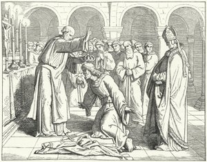 De Heilige Roomse Keizer Hendrik II ontvangt een zegening in het Klooster van St. Vitus in Verdun door German School