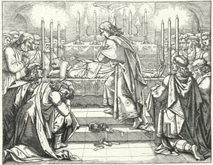 De Heilige Roomse keizer Otto III bij het graf van St. Adalbert van Praag door German School