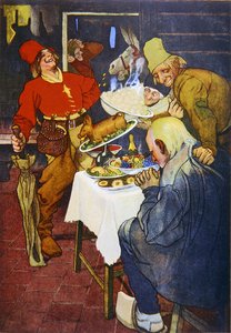 De Magische Tafel en de Gouden Ezel, illustratie van een sprookje door de Gebroeders Grimm door German School