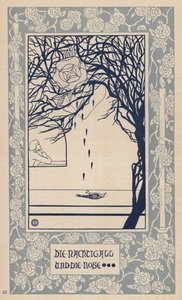De nachtegaal en de roos (litho) door German School