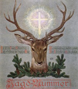 Het Hert van St. Hubertus (655-727), omslagillustratie van een jachtjournal, 1908 door German School