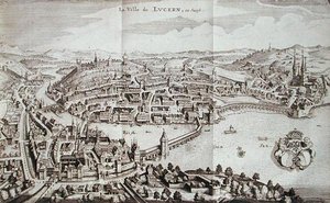 De stad Luzern, Zwitserland, uit 