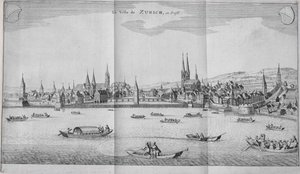De Stad Zürich, Zwitserland, uit Deel II van Itinera Alpina door Johann Jacob Scheuchzeri, gepubliceerd 1706 door German School