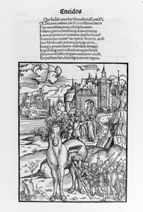 Het paard van Troje. Aeneis. Houtsnede door Sebastian Brant. Straatsburg
