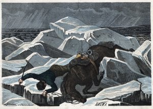 De val van graaf Sandor en zijn paard op het gebroken ijs van de Donau. In 