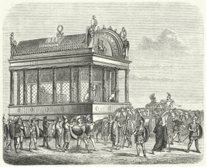 De begrafeniswagen van Alexander de Grote (gravure) door German School