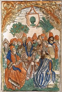 Dertien geleerden in een tuinsetting, 1485