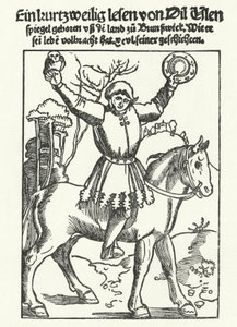 Till Eulenspiegel afgebeeld met uil en spiegel door German School
