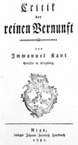 Titelpagina van Kritiek van de zuivere rede door Immanuel Kant, gepubliceerd in 1781 door German School