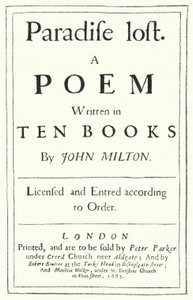 Titelpagina van de originele editie van Paradise Lost door de Engelse dichter John Milton, gepubliceerd in 1667 (gravure) door German School