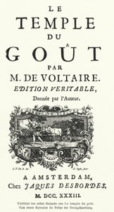 Titelpagina van de eerste editie van Franse schrijver en filosoof Voltaire
