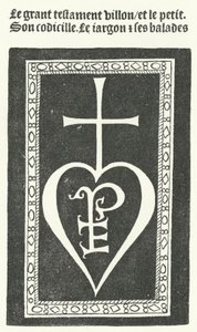 Titelpagina van de eerste editie van de gedichten van de Franse dichter François Villon, gedrukt door Pierre Levet in Parijs in 1483 (gravure) door German School