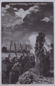 Onsuccesvolle poging om een Duits vliegtuig neer te schieten, Eerste Wereldoorlog (litho) door German School