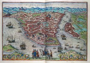 Uitzicht op Constantinopel (gekleurde gravure)