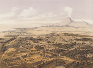 Gezicht op Pompeii, Campanië, Italië (kleurenlitho) door German School
