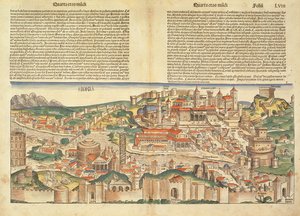 Uitzicht op de stad Rome, uit de Neurenberg Kroniek door Hartmann Schedel (1440-1514) 1493