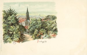 Zicht op de stad Freiburg, Duitsland, met zijn kathedraal door German School