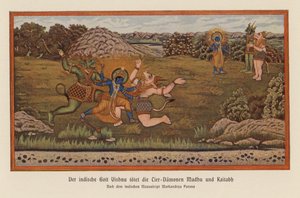 Vishnu doodt de demonen Madhu en Kaitaba door German School