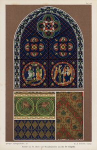 Raam uit de Basiliek van St Denis en muurschildering uit de Sainte-Chapelle, Parijs, Frankrijk door German School