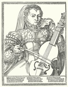 Vrouw die een cello speelt (gravure) door German School