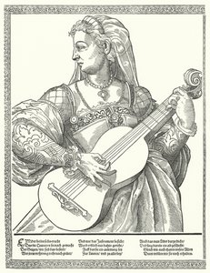 Vrouw die een gitaar speelt (gravure) door German School
