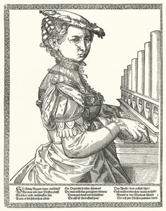 Vrouw die een orgel bespeelt door German School