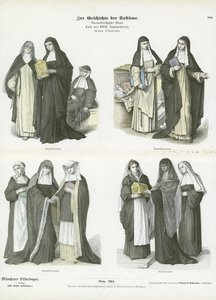 Vrouwenkostuums van christelijke religieuze orden, late 18e eeuw
