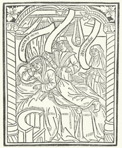 Houtsnede uit de eerste editie van werken van Alain Chartier (gravure) door German School