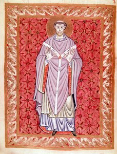 Afbeelding van Sint Nizier van Lyon (513-573) Miniatuur van de Codex van Egbert (Codex Egberti) door de school van Reichenau, rond 980 door German School