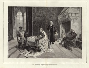 Schaakspel (gravure) door Gerolamo Induno