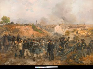 Risorgimento, Tweede Italiaanse Onafhankelijkheidsoorlog: De Slag bij Palestro op 30/05/1859 tussen het Oostenrijkse Keizerrijk en de gecombineerde troepen van het Koninkrijk Sardinië-Piëmont en Frankrijk door Gerolamo Induno